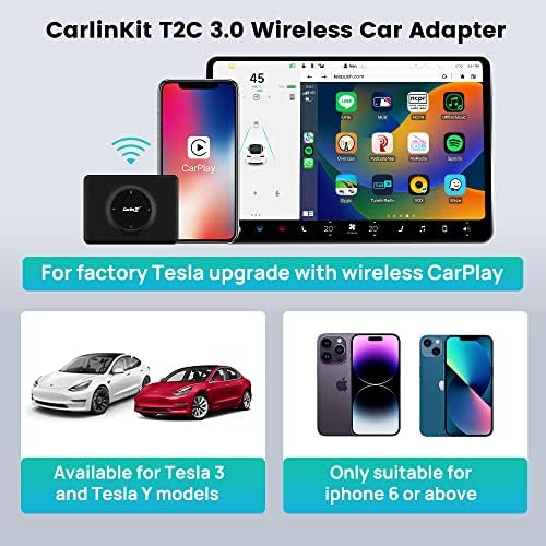 CarlinKit T2C 3.0 Carplay Vezeték nélküli Autós Adapter,a Tesla 3,Y, X,S Sorozat Modell,csak az iPhone 6 vagy újabb,2023 Legújabb