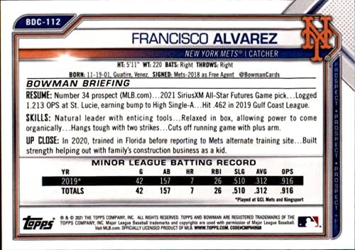 2021 Bowman Chrome-Tervezet BDC-112 Francisco Alvarez RC Újonc New York Mets MLB Baseball Trading Card