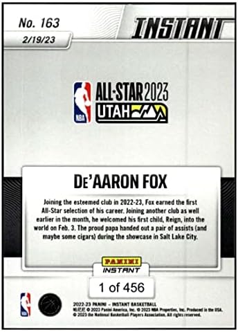 DE'AARON FOX 2022-23 Panini Azonnali Minden Csillagok, /456 NM+-MT+ NBA Kosárlabda 163