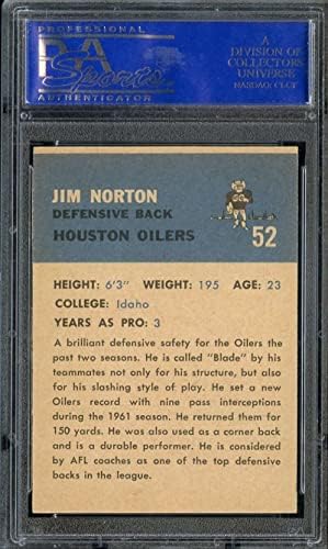 1962 FLEER 52 JIM NORTON PSA 8 OILERS