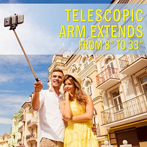 Deco Essentials Teleszkópos Fém 33 Önarckép Stick w/Állvány, Vezeték nélküli Távirányító iOS/Android, Tökéletes Utazáshoz, Szabadtéri Kalandok,