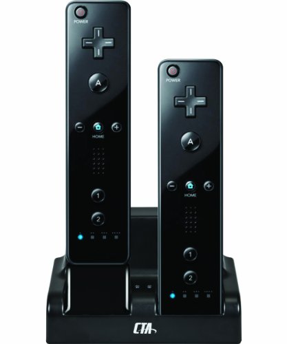 CTA Digitális Wii Remote Kettős töltőállomás, 2 Újratölthető Akkumulátorok (Fekete)
