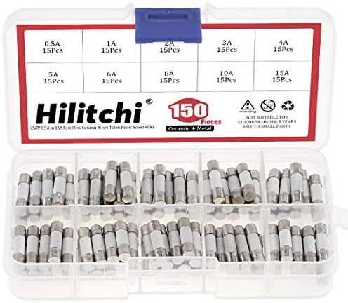 Hilitchi 150pcs 250V 0,5 A, hogy 15A Gyors kioldású Kerámia Biztosítékok Csövek Biztosítékok Válogatott Készlet 5 x 20 mm