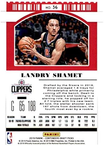 2019-20 Panini Versenyző-Tervezet Csákány Bérlet Variáció 36 Landry Shamet Los Angeles Clippers Kosárlabda Trading Card