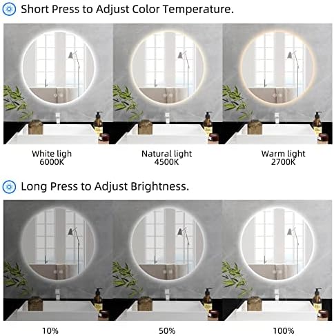Fynigto Kerek LED Fürdőszoba Tükör Világítás, 30 Hüvelyk Háttérvilágítású, Fürdőszoba Hiúság Tükör Fali Tükör Anti-Köd, 3-Szín Szabályozható
