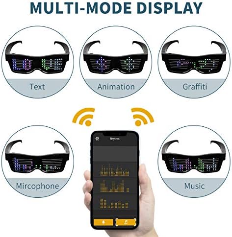 ACALEPH Testreszabható LED világít Szemüveg Bluetooth Partik,Fesztiválok,Villogó Kijelző DIY Szöveges Üzenetek,Animáció,Központ által