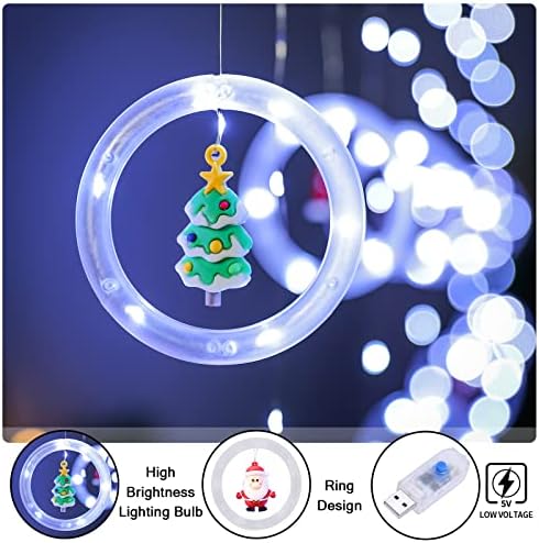 BLOOMWIN Ablak Fények Karácsonyi Dekoráció-Gyűrű Lámpák Dísz LED Függöny Világítás Beltéri Kültéri USB 9.8 ft Hideg Fehér Karácsony