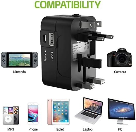 Utazási USB Plus Nemzetközi Adapter Kompatibilis LG Phoenix 2 Világszerte Teljesítmény, 3 USB-Eszközök c típus, USB-A Közötti Utazás USA/EU/AU/NZ/UK/CN