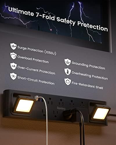 Túlfeszültségvédő elosztót 8 Üzletekben 3 USB Port 2 munka világítás - SUPERDANNY 6.5 Ft, nagy teherbírású Hosszabbító 1875W/15A, Lapos