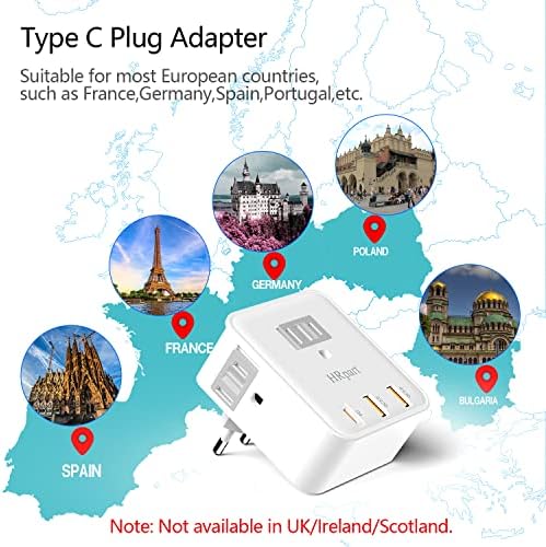 Európai Utazási Dugó Adapter, Nemzetközi Dugó Adapter,20W PD&QC 3.0 USB-C, USB-A Port Töltés Gyorsabb,Utazási Essentials TŐLÜNK, hogy a Legtöbb