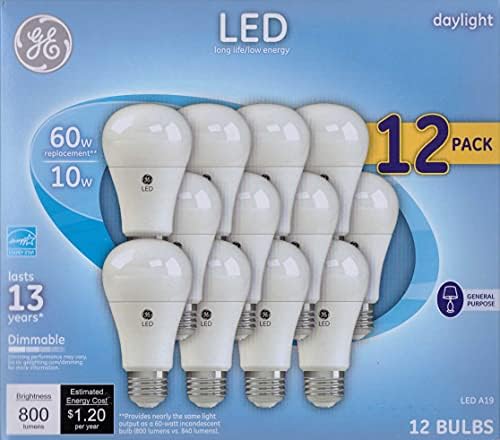 GE Nappal 60 Watt Helyettesítő LED Izzók, Általános Célú, Szabályozható Izzók 12 Pack (Nappal, 12-Es Csomag)