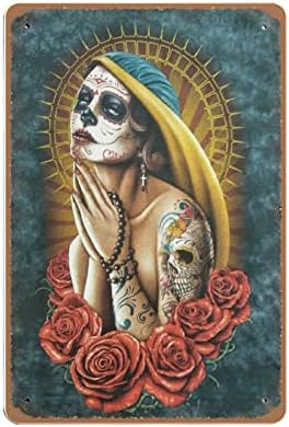 WZVZGZ Vintage Fali Poszter Fém Plakett Mexikói Halottak Napja Témájú Tetoválás Hölgy Fesztivál Művészeti Fém Tábla lakberendezés Wall Art Dekoráció