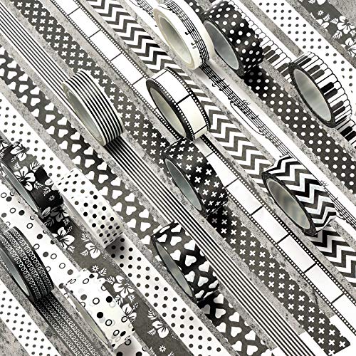 12 Tekercs Washi Tape Set,0.6 cm,12 Stílusok Fekete Fehér Dekoratív Szalaggal DIY Kézműves Ajándék Scrapbook Journal Tervezők Szülinapi