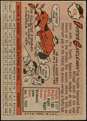 1958 Topps 416 Foster Castleman Baltimore Orioles (Baseball Kártya) NM+ Orioles