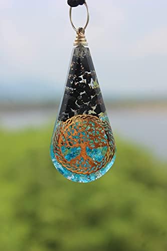 Sas-hegy Orgon Medál Aqua Kék Onyx Aquamarine, Crystal Turmalin Olvasztott Réz Élet Fája harmatcsepp Orgon Medál - Pozitív Energia Nyaklánc,