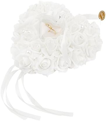 Amosfun Esküvői Gyűrű Párna Fehér Gyűrű Párna, Csipke Crystal Rose Esküvői Szív Gyűrű Doboz Gyűrű Jogosultja Esküvői Kiegészítők (Fehér)