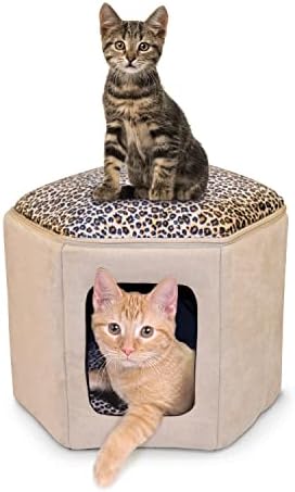 K&H Pet Termékek Thermo-Kitty Sleephouse Macska-Barlang - Fűtetlen Tan/Leopárd, 17x13 Cm