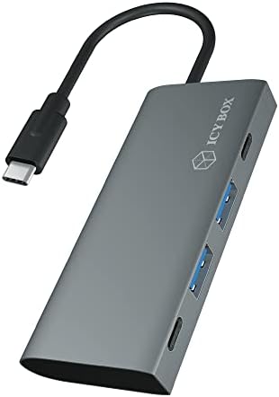 ICY BOX USB-C Gen 2 Hub 4 USB Port, USB 3.1 Gen2 10 Gbit/s, Alumínium, Integrált Kábel, Szén Szürke