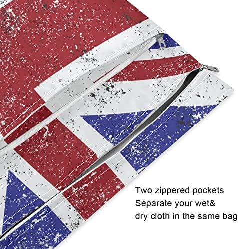 ZZXXB Retro Egyesült Királyság Zászló Vízálló Nedves Újrafelhasználható Táska ruha Pelenka Nedves-Száraz Táska Cipzáras Zseb Utazási Beach