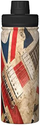 Víz Üveg Vintage-Gitár-Brit-Zászló 18 Oz Rozsdamentes Acél Vákuum Szigetelt Széles Lombikot Szivárgásmentes Kifolyó Fedél