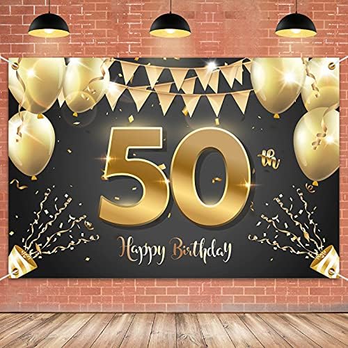 HAMIGAR 6x4ft Boldog 50-ik Születésnapját Banner Háttérben - 50 Éves Szülinapi Dekoráció, Party Kellékek, a Nők Férfiak - Fekete-Arany