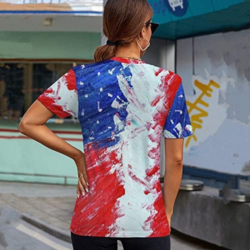 Női Hosszú Ujjú Női Alkalmi Amerikai Zászló Nyomtatás O Nyakú Rövid Ujjú Blúz Felsők Pólók T-Shirt Őszi Hosszú