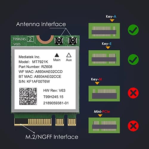 WAVLINK AX3000 6E M. 2 WiFi Kártya,Bluetooth 5.2 NGFF Adapter,Tri-Band (2.4/5/6Ghz) M2-es Vezeték nélküli Hálózati Kártya Adapter