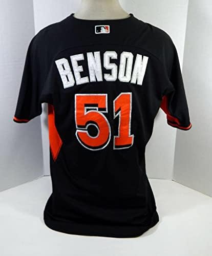 2014-16 Miami Marlins Joe Benson 51 Játékban Használt Fekete Jersey ST BP 48 DP18487 - Játék Használt MLB Mezek
