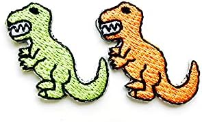 Tyga_Thai EDIK sor 2 Kicsi. Mini T-rex Dinoszaurusz Zöld Narancssárga Szín Dinoszaurusz Aranyos Rajzfilm Logó Foltokat Varrni Vas a Hímzett