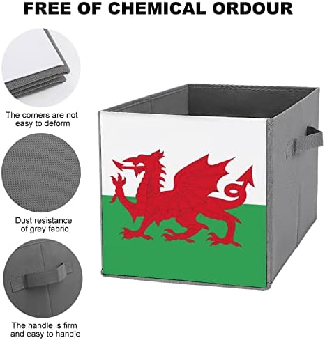 Zászló Wales Összecsukható Anyag Tároló Kocka Box 11 Inch Összecsukható Tárolók fogantyúval