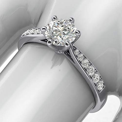 14k fehér arany 1.0 CT Klasszikus 6-Vasvilla Szimulált Gyémánt Eljegyzési Gyűrű Végzett Oldalán Kövek Ígérem, Esküvői Gyűrű