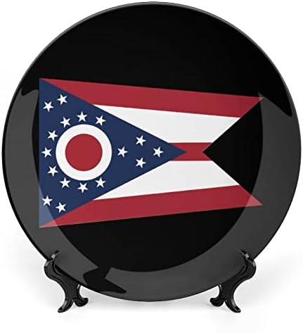 Évjárat Ohio State Amerikai Zászló Dekorációs Tányér Kerek Kerámia Tányér porcelán Tányér Kijelző Állni Fél Esküvői Dekoráció