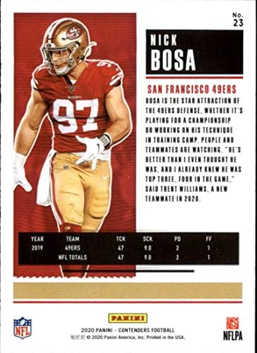 2020 Versenyző NFL Szezon Jegy 23 Nick Bosa San Francisco 49ers Hivatalos Labdarúgó-Trading Card által Panini Amerika (Stock fotó használt,
