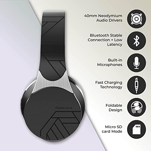 PowerLocus Bluetooth Fejhallgató Át Fül, Vezeték nélküli Fejhallgató, Összecsukható Fejhallgató Hi-Fi Sztereó, Beépített Mikrofon,