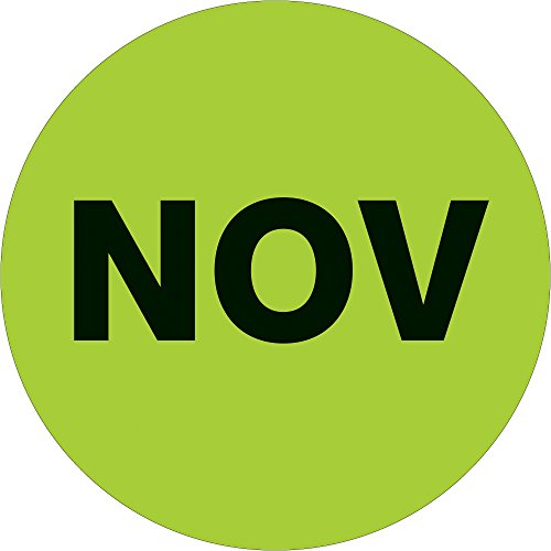 NOVEMBER Hónap Az Évben Címke/Matricák, 2 Kör, Fluoreszkáló Zöld, 500 Címkék Per Roll (1 Tekercs)