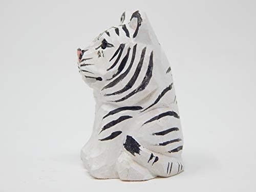 Selsela Fehér Tigris Figura Dekoráció Fa Szobor Hó Fehérített Albínó Művészeti Bengáli Macska Csíkos Miniatűr Faragott Kis