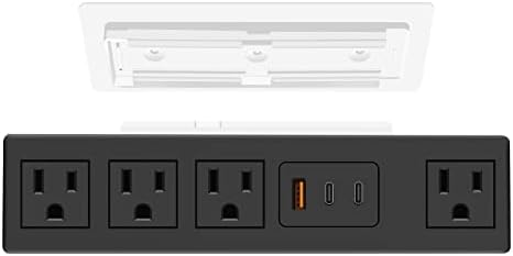 JUNNUJ Alatt Asztal elosztó PD 20W USB-C Alá Szerelhető túlfeszültségvédő, Ragasztó Gyors Töltés Fali Aljzatba 4AC, 3 USB Port, Cserélhető