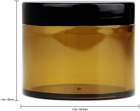 Beauticom 2 oz./ 60 Gramm/ 60 ML (Mennyiség: 6 Csomag), Vastag Fal Kerek Amber Műanyag szivárgásmentes Üvegek Tartály Fekete Fedél Kozmetikai,