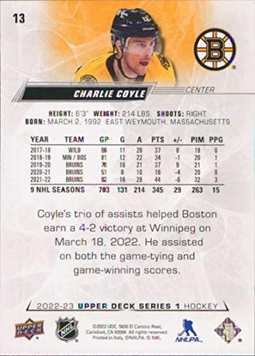 2022-23 Felső szint 13 Charlie Coyle Boston Bruins Sorozat 1 NHL Jégkorong Trading Card