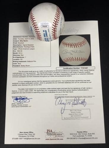 Billy Martin Aláírt Baseball Bobby Brown Yankees Autogramot Manager WS 1977￼ SZÖVETSÉG - Dedikált Baseball