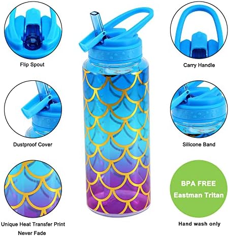 Haza Dallam Aranyos Víz Üveg Szalmával, BPA MENTES Tritan &szivárgásmentes & Fogantyú & Szép Design, 32oz/950ml (Sellő)