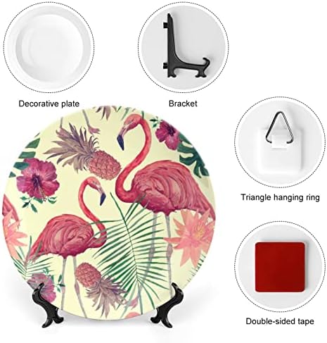Akvarell Flamingo Levelek Kerámia Dekoratív tábla Display Állvány Lógó személyre Szabott Esküvő Évforduló Ünnepi Ajándékok Pár Szülei