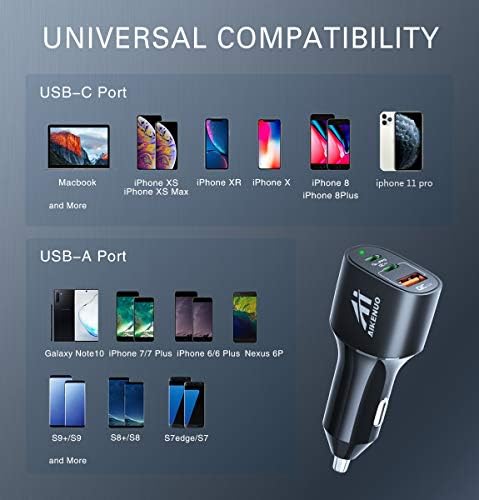 USB-C Autós Töltő, 60W 3 Port Gyorsan iPhone Autós Töltő Dual PD 30W & QC 30W & PPS 33W, C Típusú Szuper Gyors, Autós Adapter, gyorstöltés