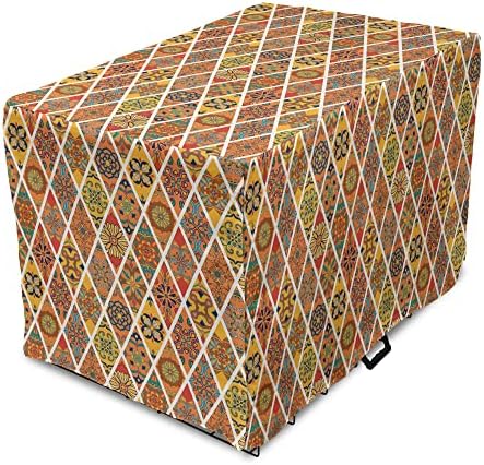 Lunarable Mozaik Kutya Láda Fedelét, Hagyományos Azulejo Talavera Marokkói Bohém Európai Rombusz Nyomtatás, Könnyen Használható Pet Kennel Fedezi
