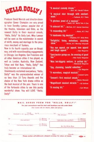 Dorothy LamournálHELLO, DOLLY Eric Brotherson/Jerry Herman, Michael Stewart/Gower Bajnok 1968 Fall River, Massachusetts Reklám Szórólap