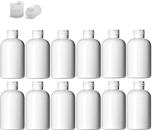 2 Uncia Boston Kerek Üveg, PET Műanyag Üres Újratölthető BPA-Mentes, Természetes Színű Nyomja Le a Lemez Caps (12-es Csomag) (Fehér)
