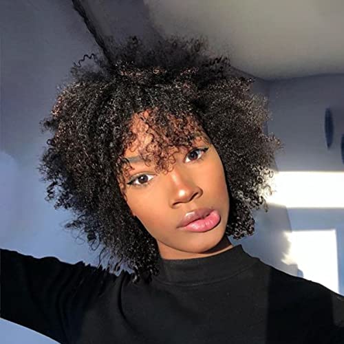 faddishair Afro Paróka, Fekete Nők Brazil Remy Emberi Haj, Göndör Paróka Afro Paróka Afro Perverz Göndör Paróka Emberi hajból 8 Cm（Természetes