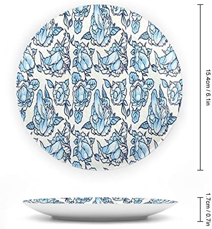 Pénisz Virág Nyomtatás Nyomtatott Kínai porcelán Díszítő Tányér Kerek Tányér Kézműves Display Állvány Home Office Fal Vacsora