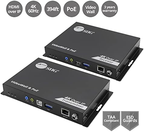 SIIG 4K HDMI Over IP Mátrix Kapcsoló Készlet, 4K 60Hz Akár 394FT, USB KVM Extender, Videó Fal Kontroll, Skálázható Több Videó Források