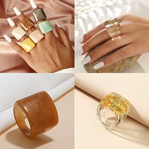 GRHOSE Gyanta Vaskos Gyűrűk Akril Gyanta Gyűrűk Széles Vastag Kupola Csülök Ujját Rakható Közös Gyűrű Retro Akril Átlátszó Vintage Műanyag